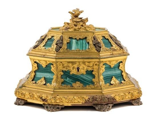 A Faux Malachite Mounted Gilt and Silvered Bronze Box (1 of 1)