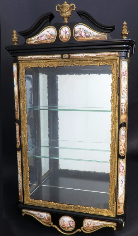 19th C. Viennese Enamel Wall Mount Vitrine Cabinet (1 of 10)