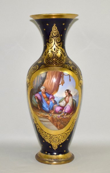 COBALT & GILT DECORATED SCENIC VASE - Hand painted (1 of 9)