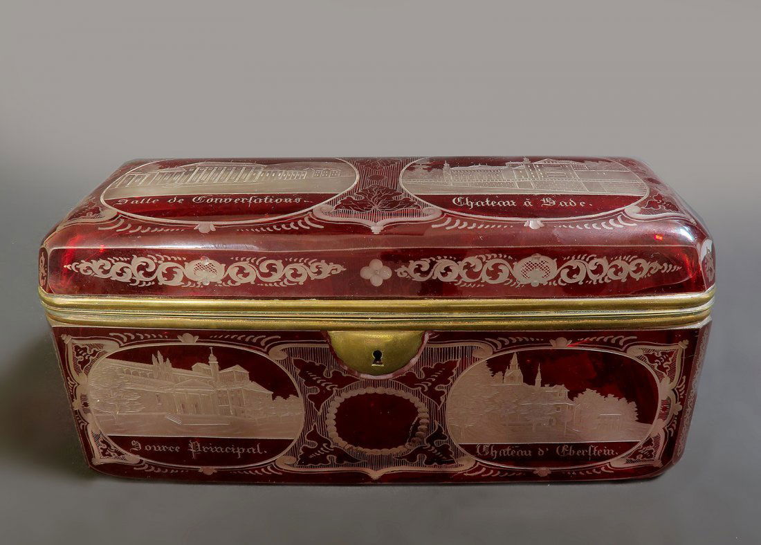 Large 19th C. Bohemian Ruby Glass Moser Jewelry Box (1 of 4)