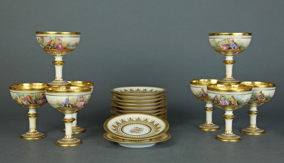 19th C. Hand Painted Dresden Sherbets & Stands (1 of 7)