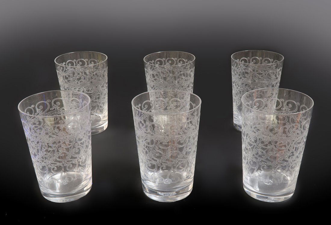 Set 0f 6 Acid Etched Signed Baccarat Crystal Glasses (1 of 3)