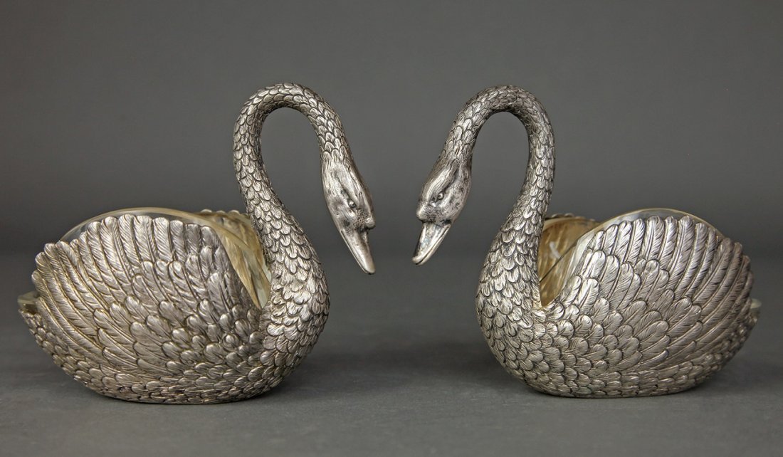 Pair of 19th C. Sterling Silver Swan shape Bonbonier (1 of 3)