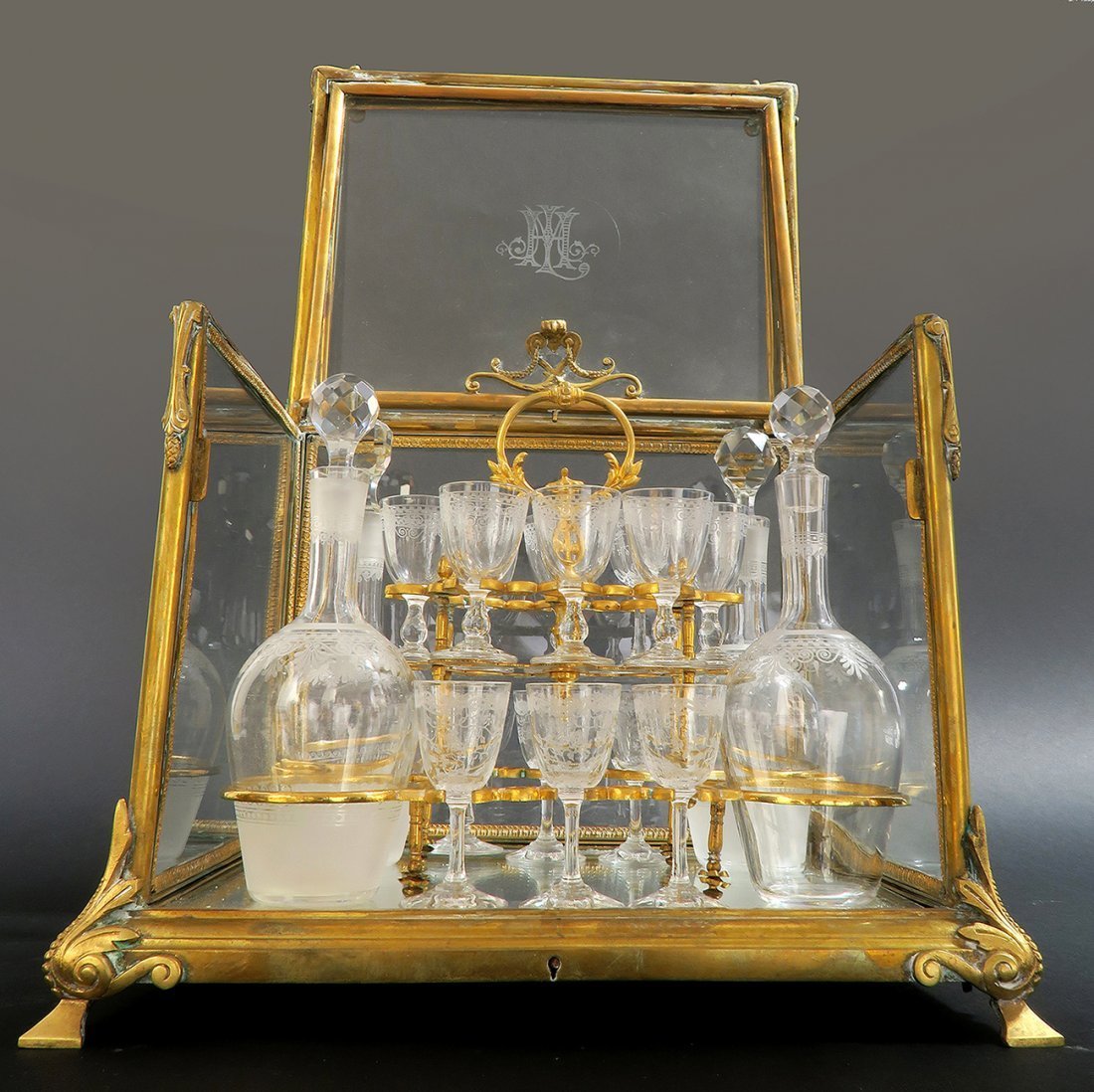 19th FRENCH DORE BRONZE WITH CRYSTAL TANTALUS LIQUOR (1 of 5)