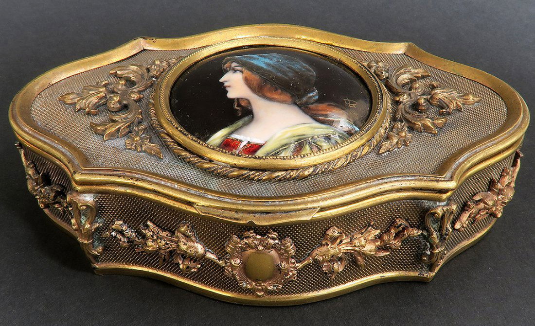 19th French Antique Bronze Jewelry Box with Porcelain (1 of 5)