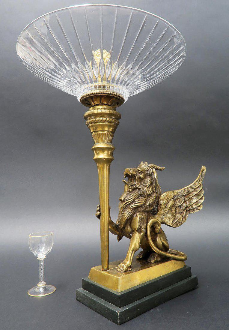 French Bronze Figural & Crystal Centerpiece: French Bronze Figural & Crystal Centerpiece - H 17.5" x W 12"