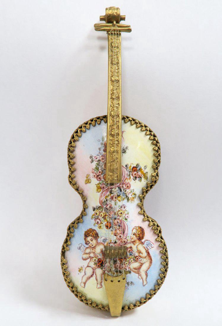 Austrian / Viennese Enamel on Bronze Miniature Violon. (1 of 4)
