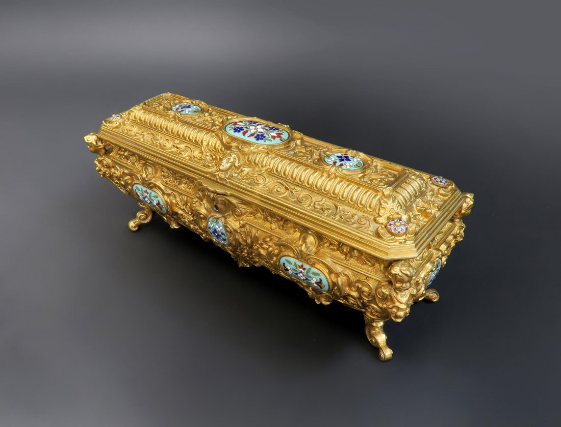 Large French Figural Bronze & Champlevé Jewelry Box (1 of 8)