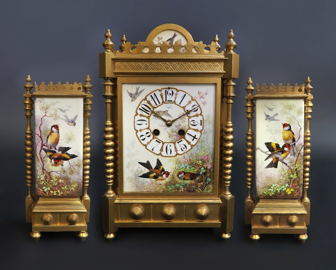 French "Japonisme" Porcelain & Bronze Clock Garniture. (1 of 8)