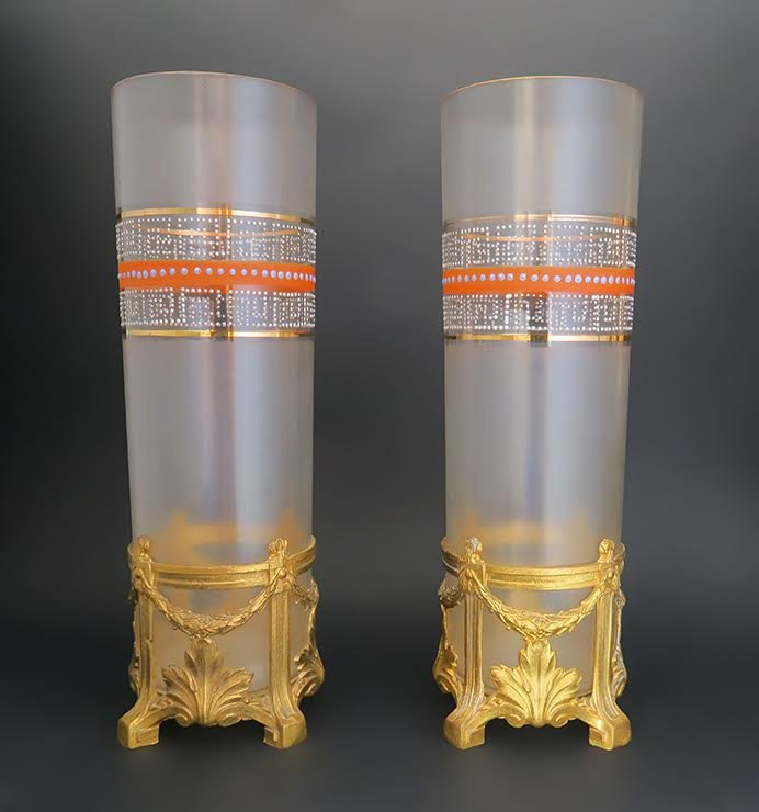 French Enameled Glass Mounted On Gilt Bronze Vases (1 of 3)