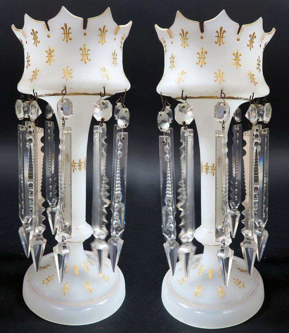 Pair of Antique Opaline Glass Gilt Lusters (1 of 2)