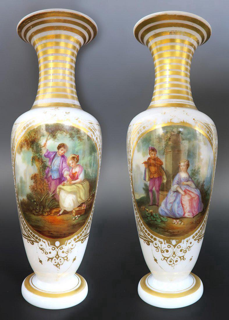 Pair of French Baccarat Opaline Hand painted Vases (1 of 5)