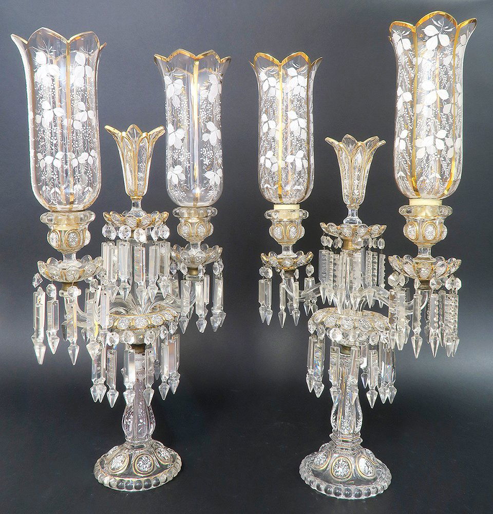 19th C. Pair of French Baccarat Candelabras (1 of 3)