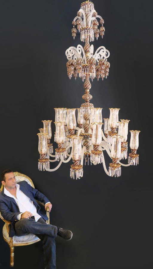 Monumental Baccarat Style Crystal Chandelier With Shade