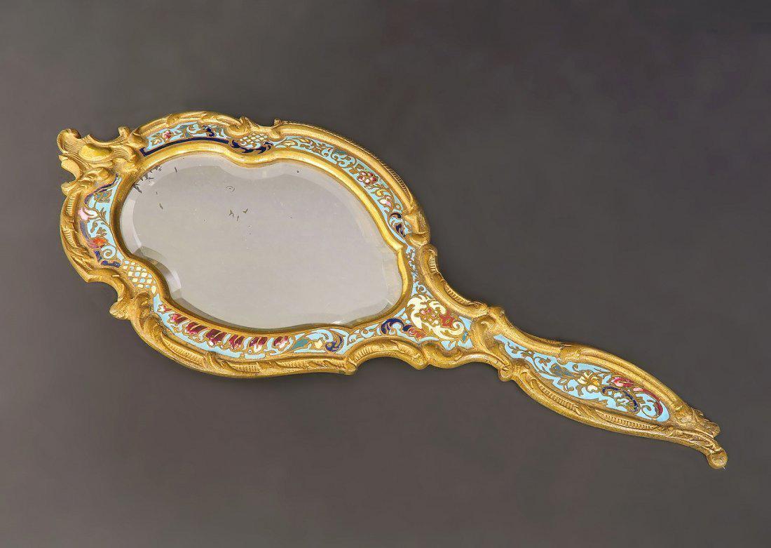 19th C. French Bronze & Champleve Enamel Mirror (1 of 2)