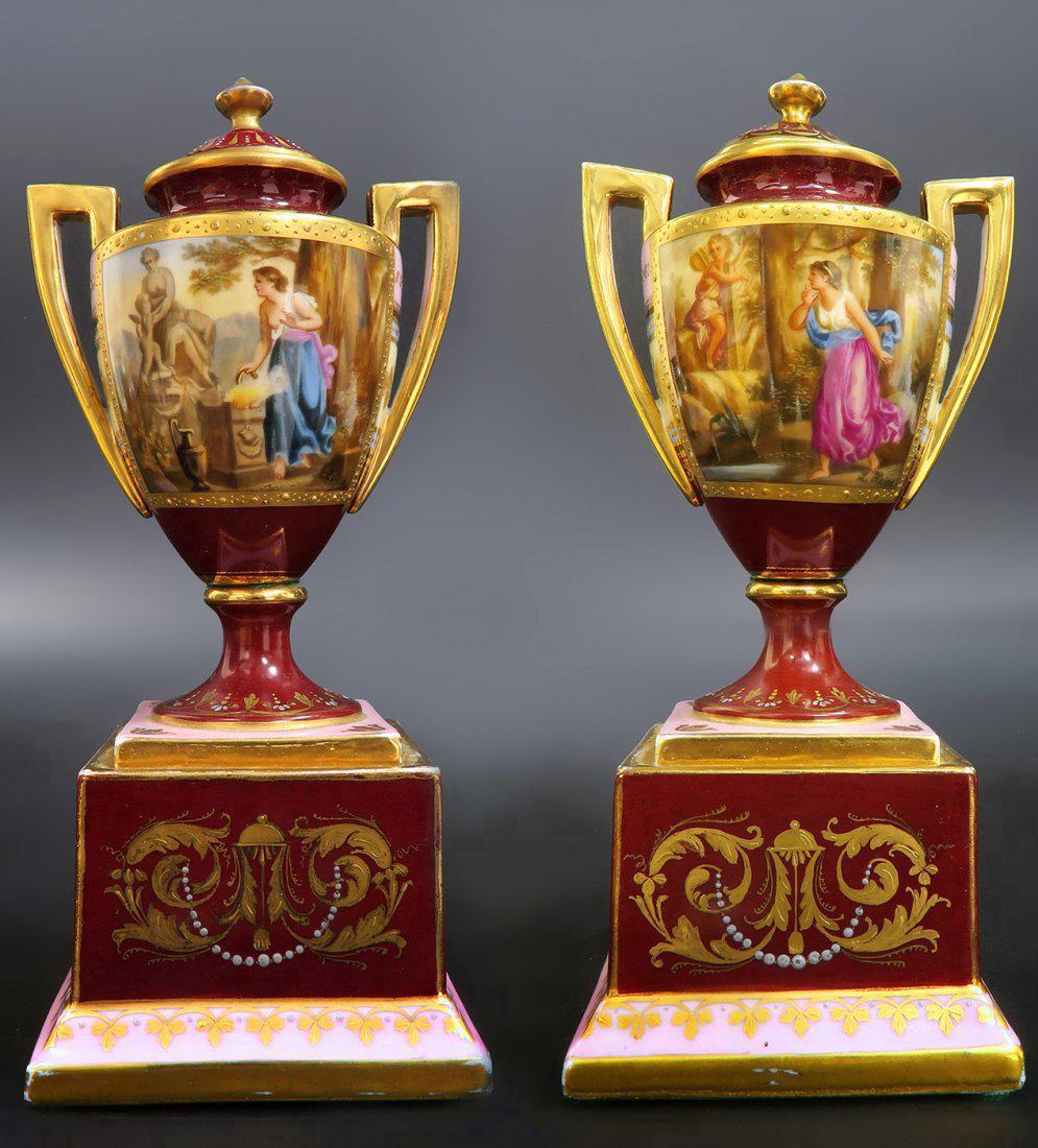 Pair of Hand Painted Royal Vienna Porcelain Vases (1 of 4)
