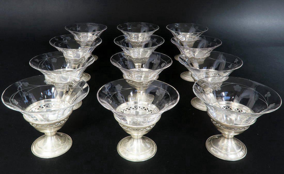 12 Etched Glass & Monogrammed Sterling Sherbets (1 of 6)