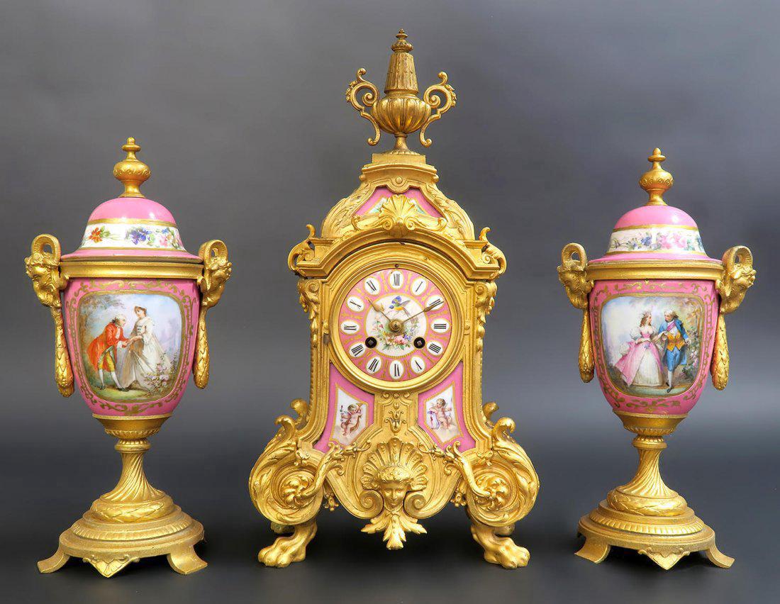 Magnificent Hand Painted Sevres Clock Set (1 of 8)