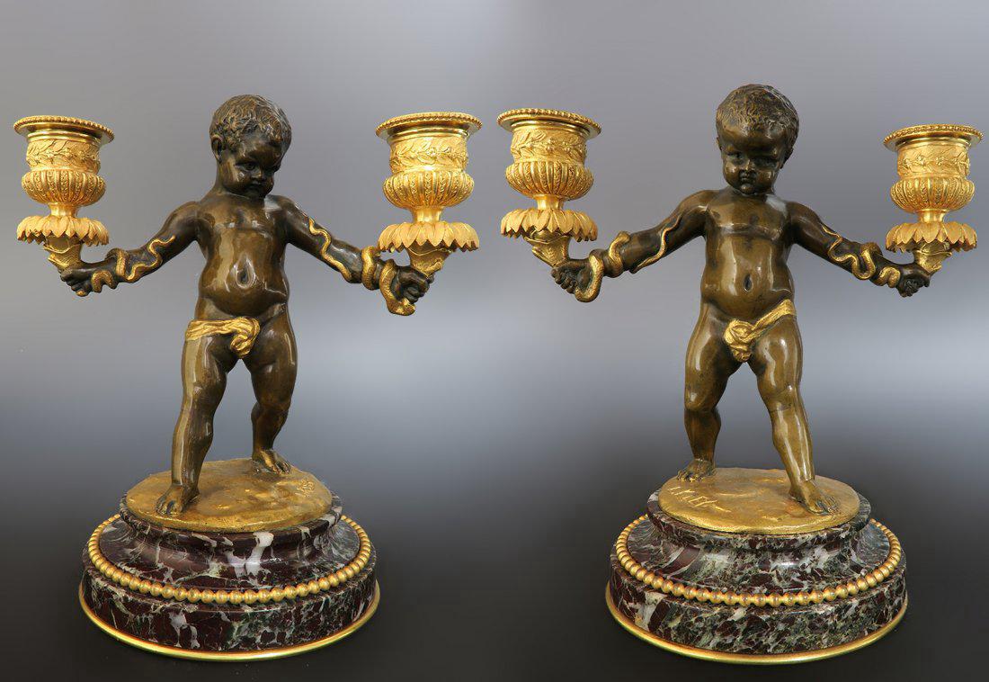 19th Pair of French Bronze Putti Candlestick Holders (1 of 5)