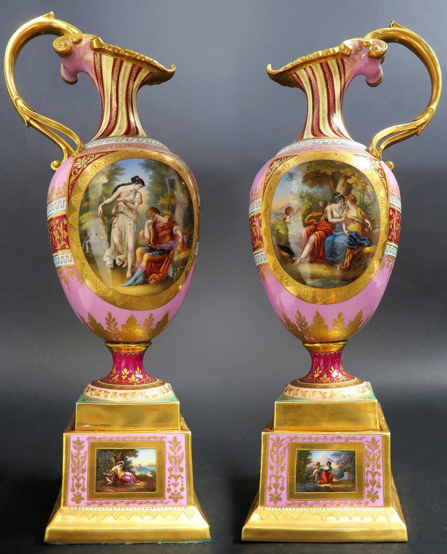 Pair of 19th Century Royal Vienna porcelain Ewers (1 of 10)