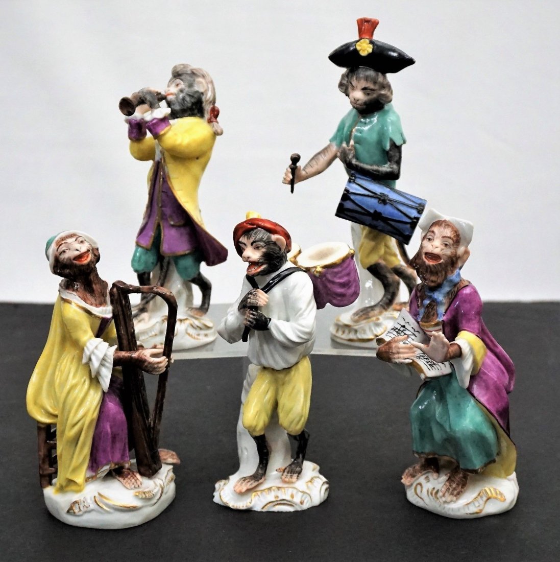 5 Pieces of Meissen Porcelain Figurine Monkey Band