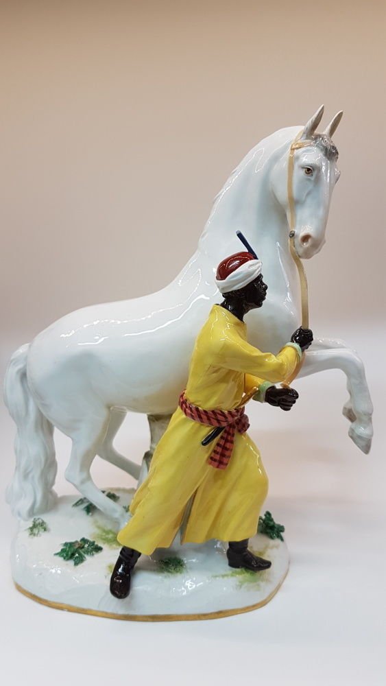 SUPERB  19th C. MEISSEN FIGURE OF HORSE & TURKISH GROOM (1 of 7)