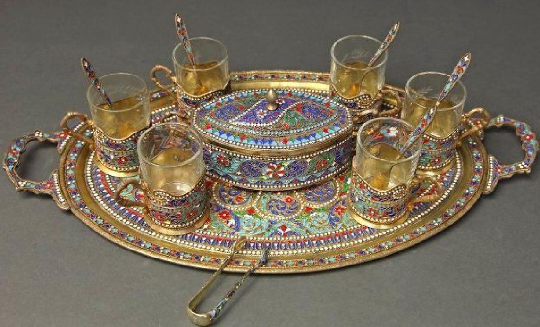 19th C. Russian/Persian Silver Enameled Tea Set (1 of 5)