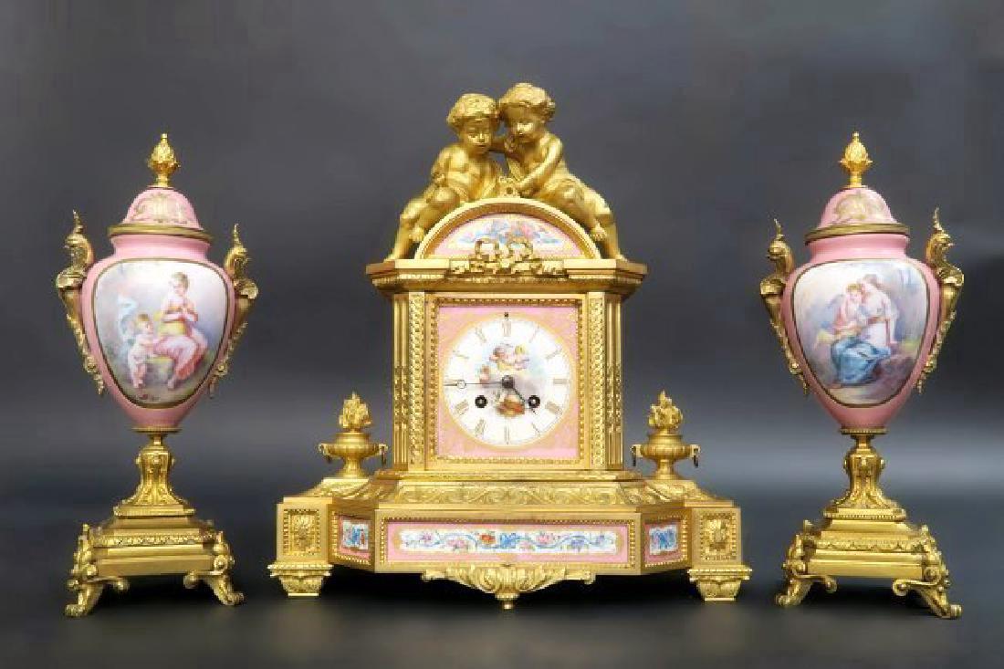 French Bronze & Sevres Porcelain Figural Clock Set. 19t (1 of 10)