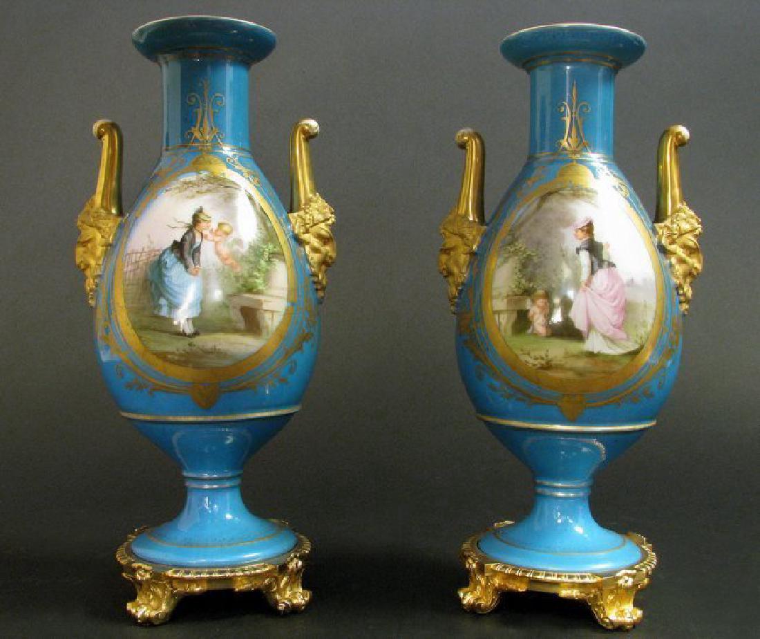 19th C. Pair of Hand Painted Sevres Style Vases (1 of 9)