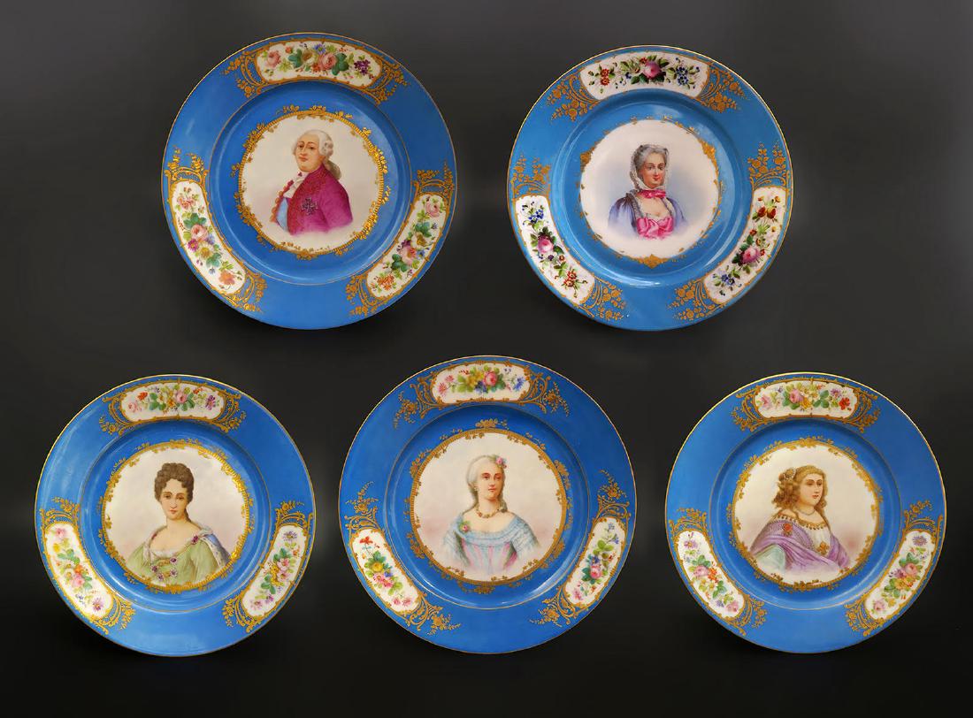 Set of 5 Hand Painted Portrait Sevres Plates (1 of 8)