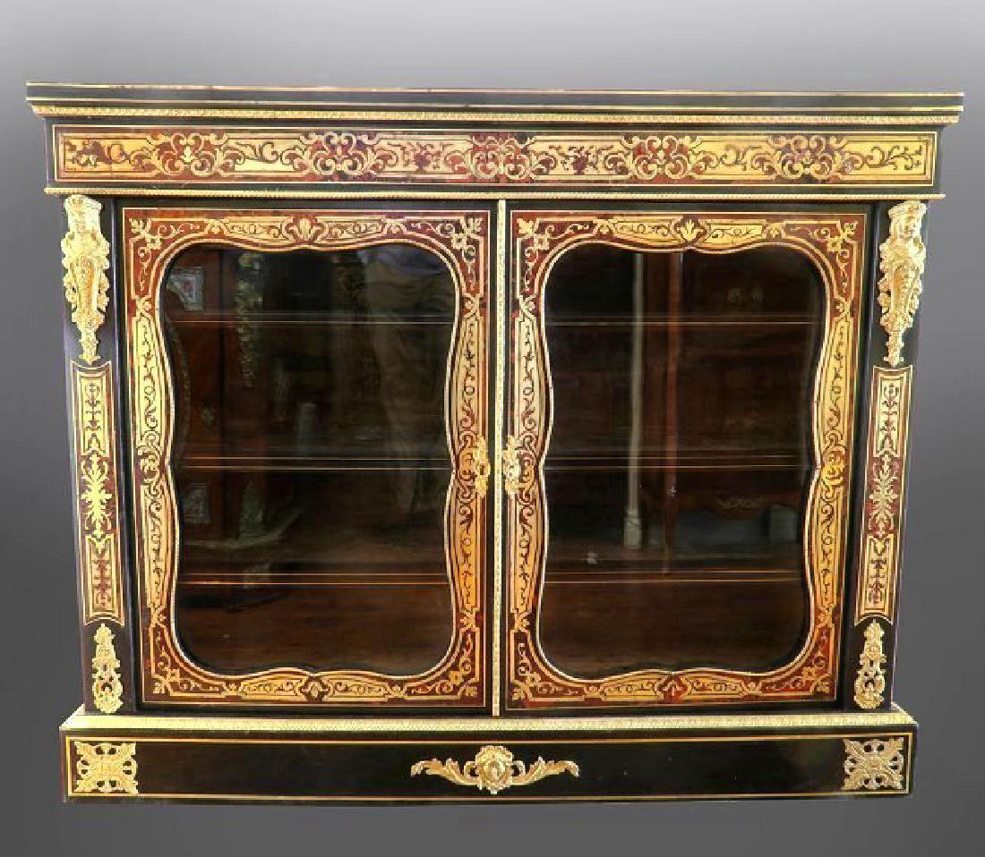 19th C French Boulle Figural Vitrine Cabinet.: 19th C French Boulle Figural Vitrine Cabinet. 49 x 13.5 H 40"