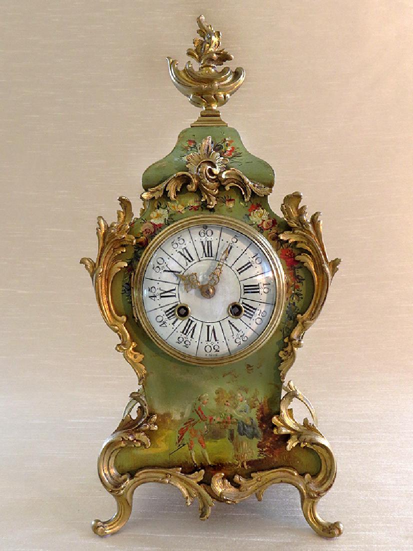 French Vernis Martin hand painted Bronze Ormolu Clock (1 of 10)