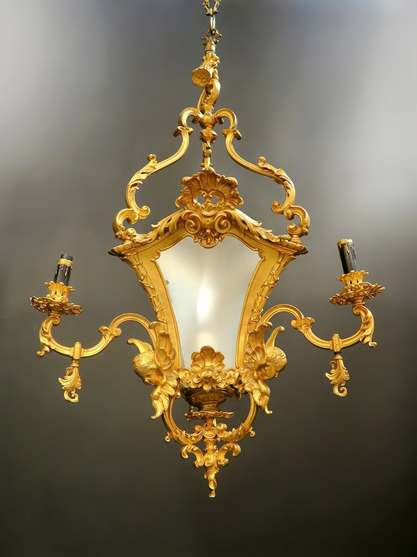 19th C. French Figural Bronze Lantern/Chandelier (1 of 3)