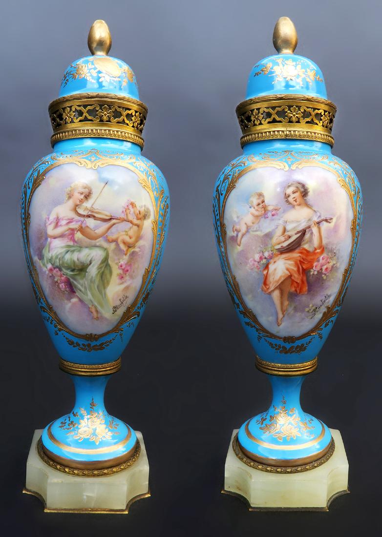 Pair of 19th C French Sevres Urns/Vases (1 of 7)