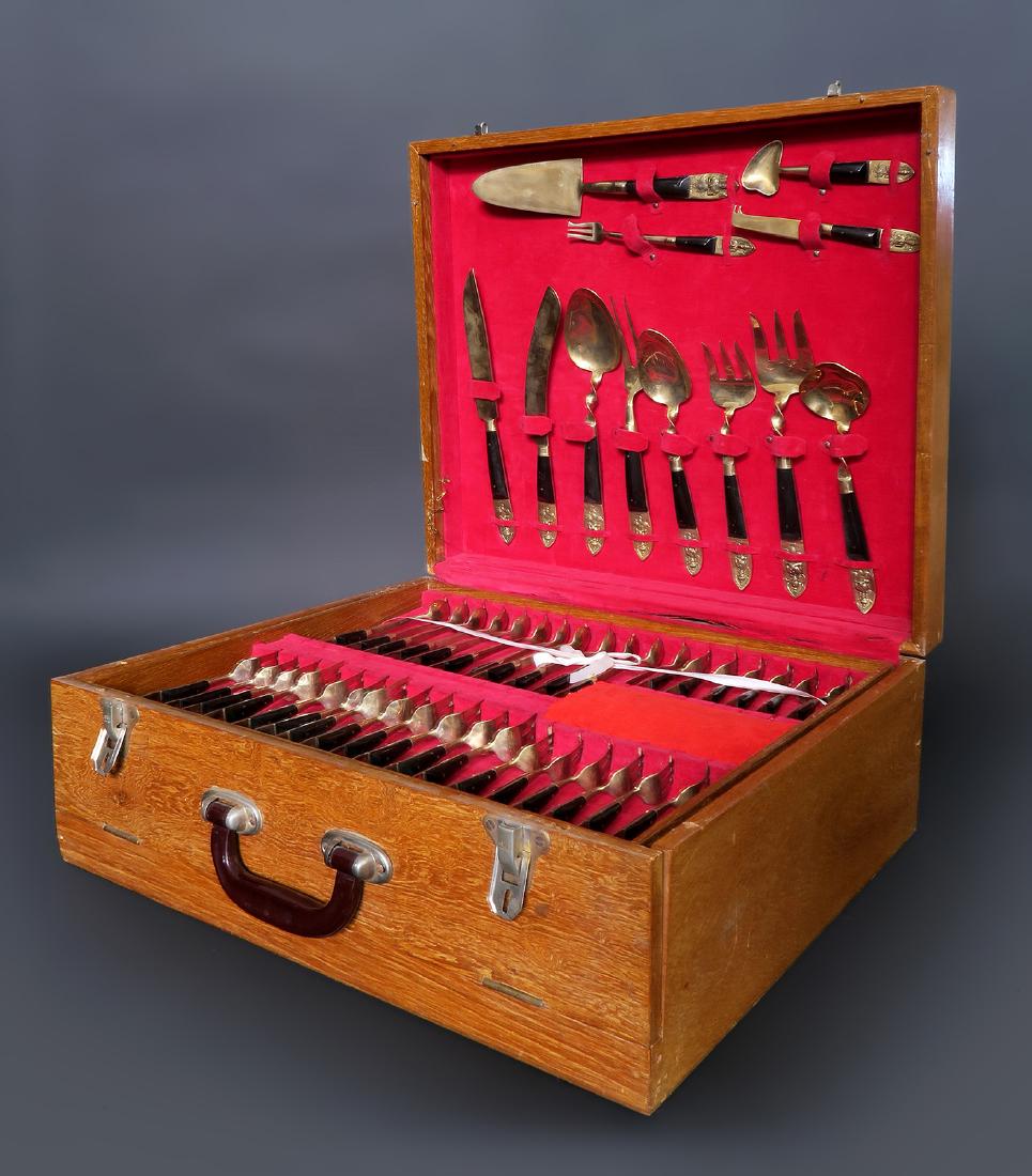 Large Antique Thai Flatware Set: Large Thai Antique Flatware set ( Date Invoice 1950). Apron 140 Pcs.