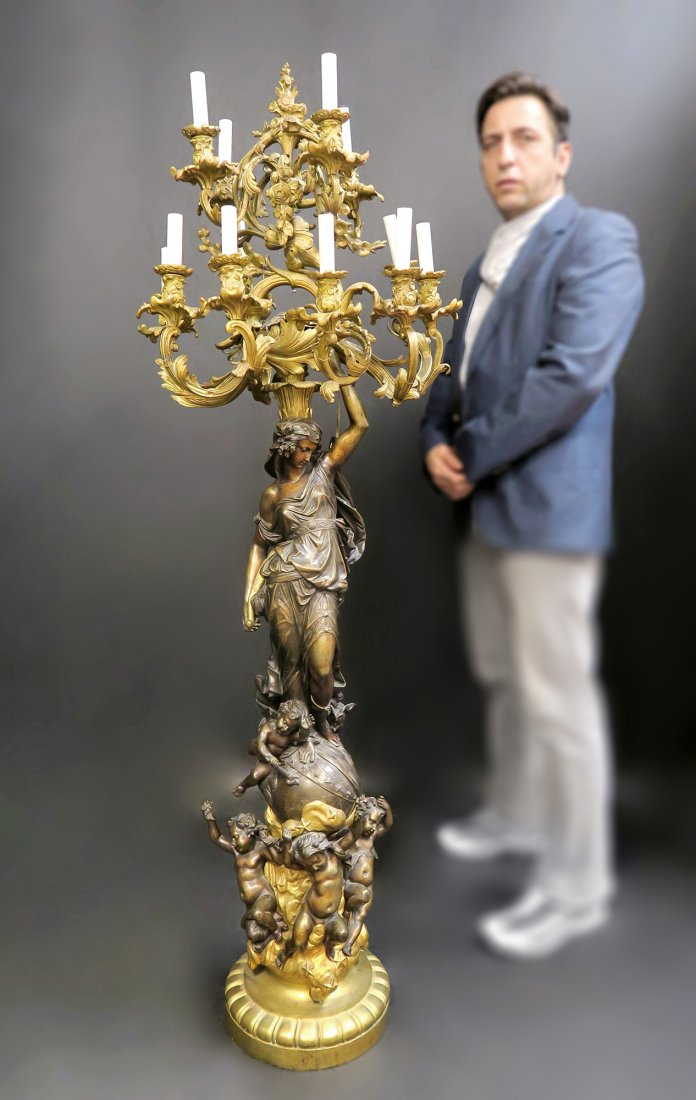 Monumental Figural Bronze Torchere 64", 19th C. (1 of 9)