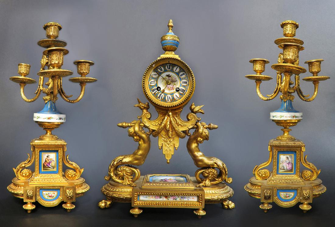 19th C. French P. H. Mourey Sevres Clock Set (1 of 10)