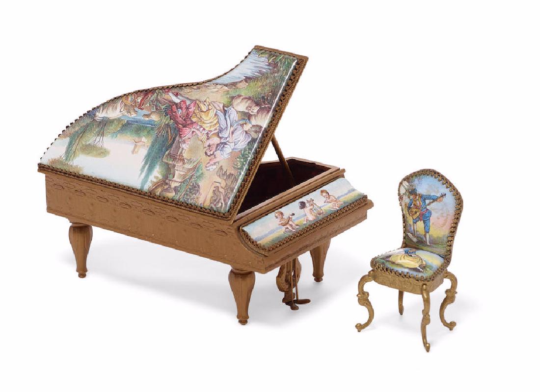 Austrian Viennese Enamel Piano Jewelry Box & Chair (1 of 2)