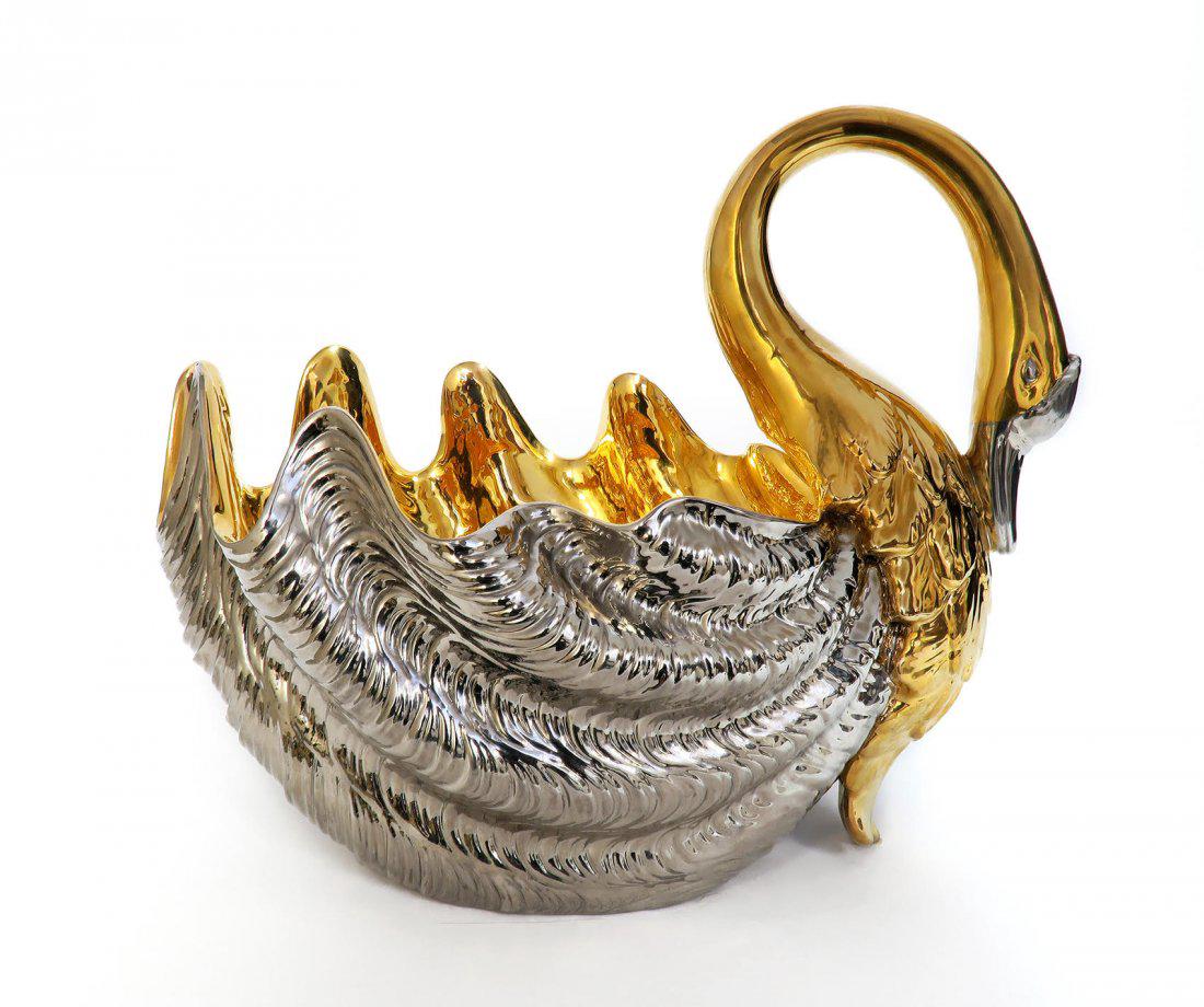 Large Italian Ceramic Gold & Silver Plated Swan (1 of 6)