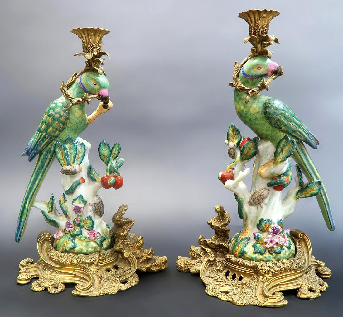 Pair of Chinese Bronze/Meissen Style Parrot Candelabra (1 of 10)