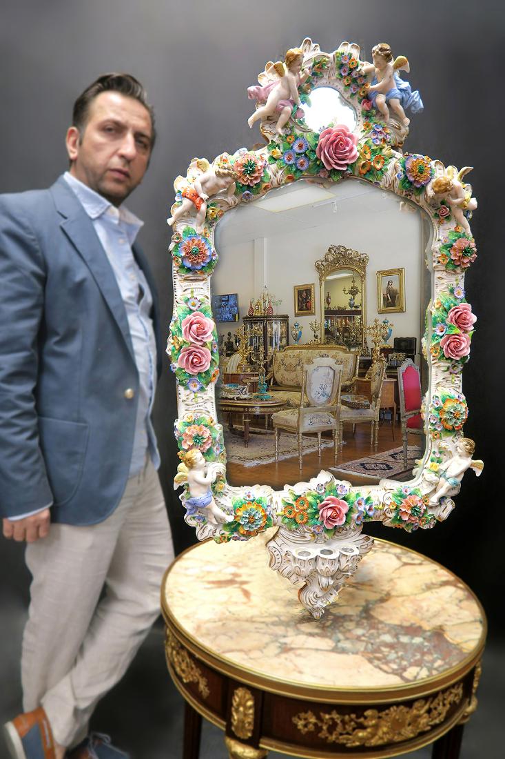 Large 19th C. Meissen Style Figural Wall Mirror (1 of 10)