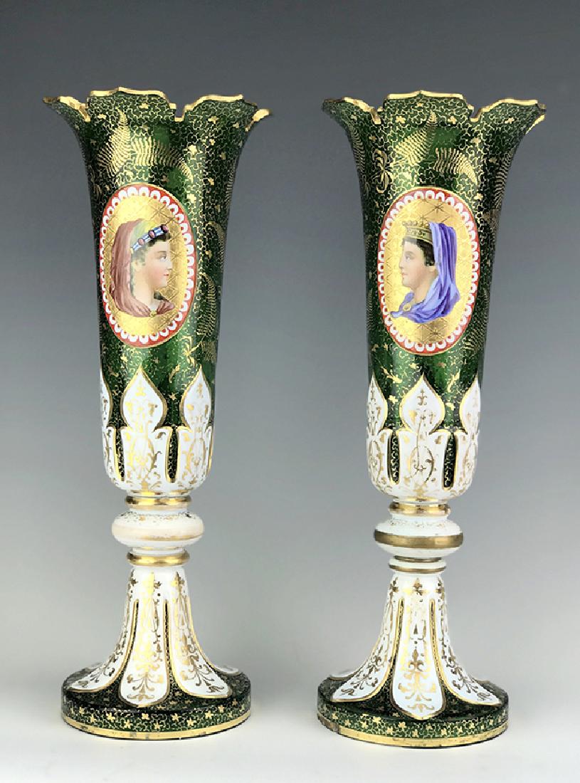 Pair of 19th C. Bohemian Hand Painted Vases (1 of 5)
