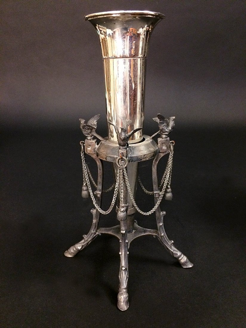 Sterling Flower Vase With Ornate Silver Plate Stand (1 of 3)
