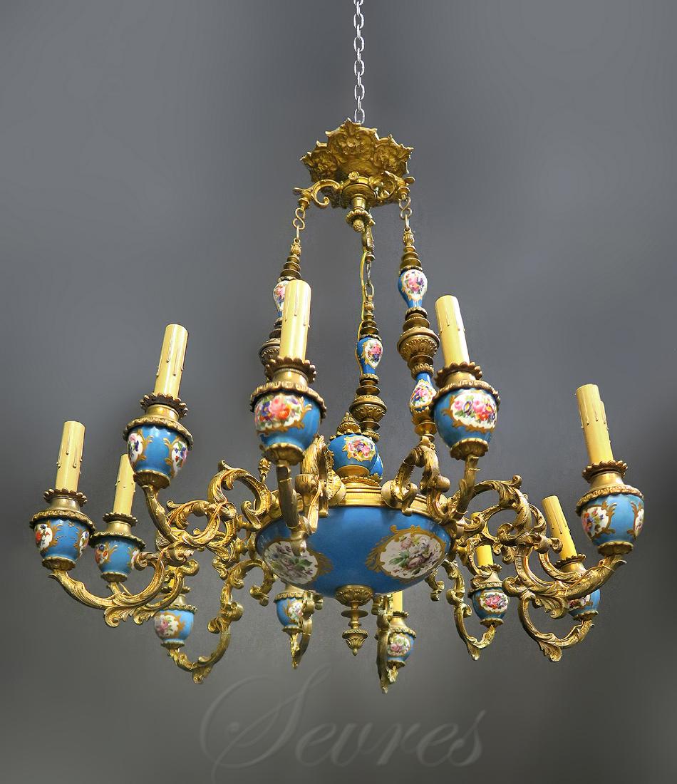 19th C. French Bronze & Sevres Chandelier (1 of 2)