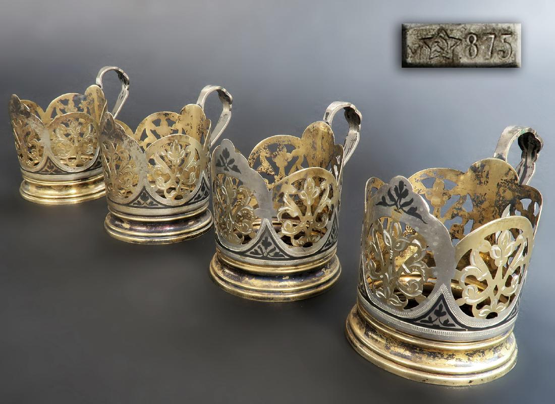 Set of Four Russian Silver Glass Holder (1 of 6)
