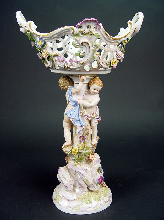 19th C. German \"Meissen\" Hand Painted Compote (1 of 6)