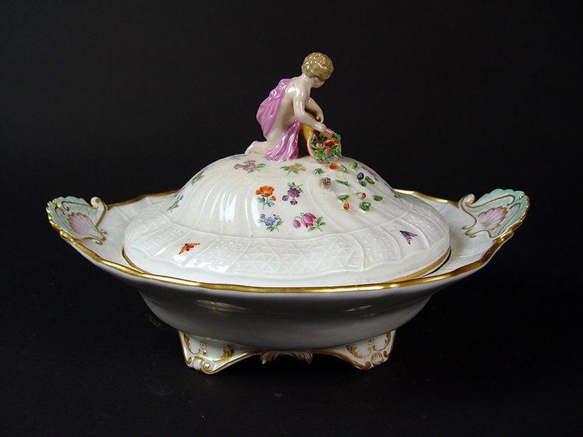 19th C. German "Meissen" Hand Painted Porcelain Tureen (1 of 7)
