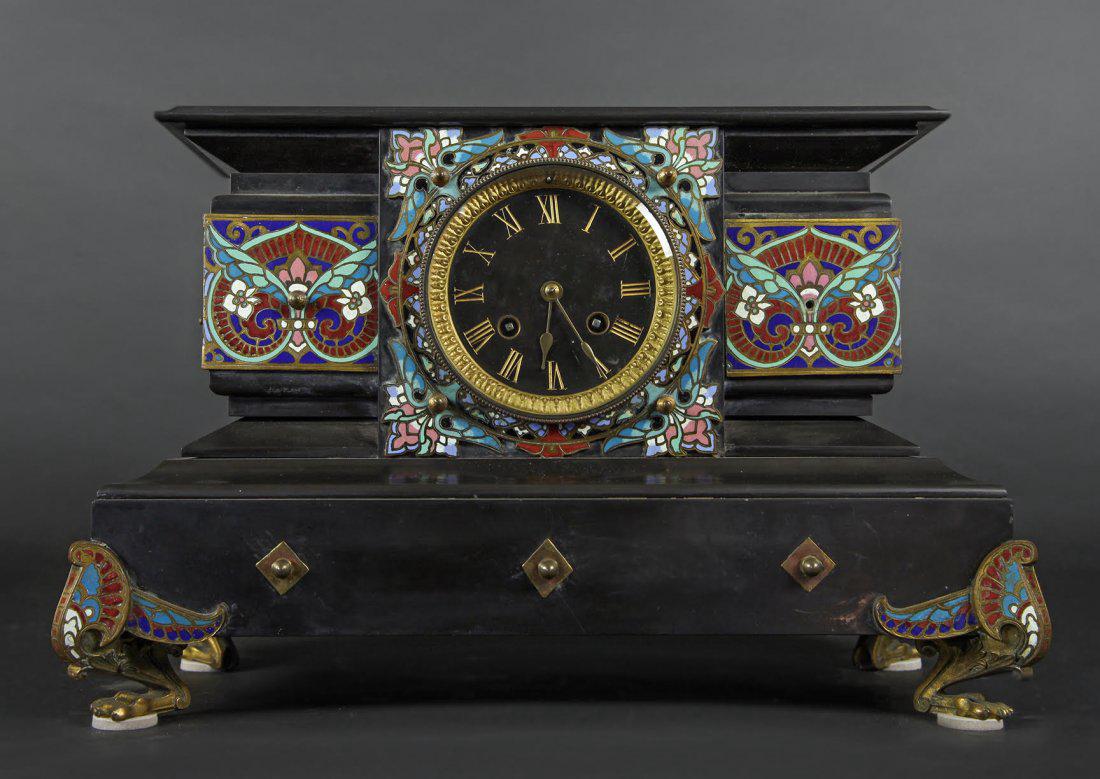 French Champleve Mounted Black Marble Clock (1 of 5)