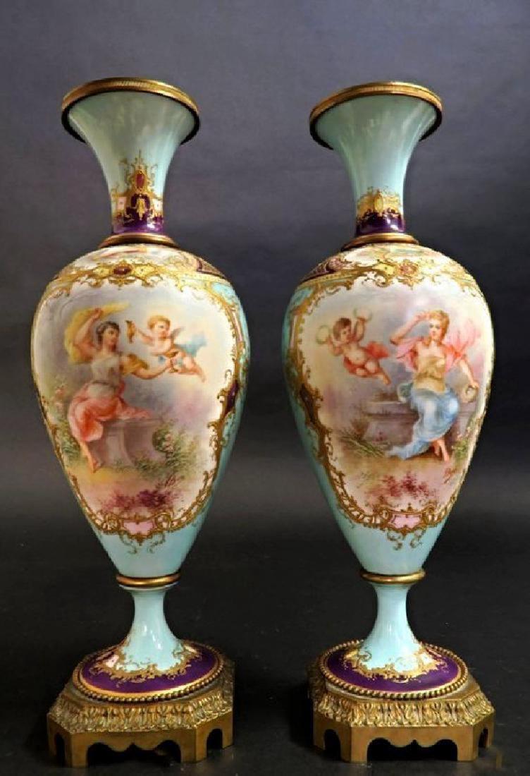 19th C. Pair of French Turquoise Sevres Urns (1 of 4)