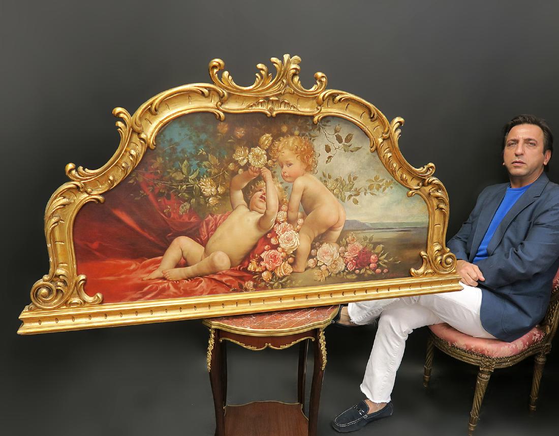 Cherubs with Flowers\" Oil on Canvas By "Daniel Hock (1 of 2)
